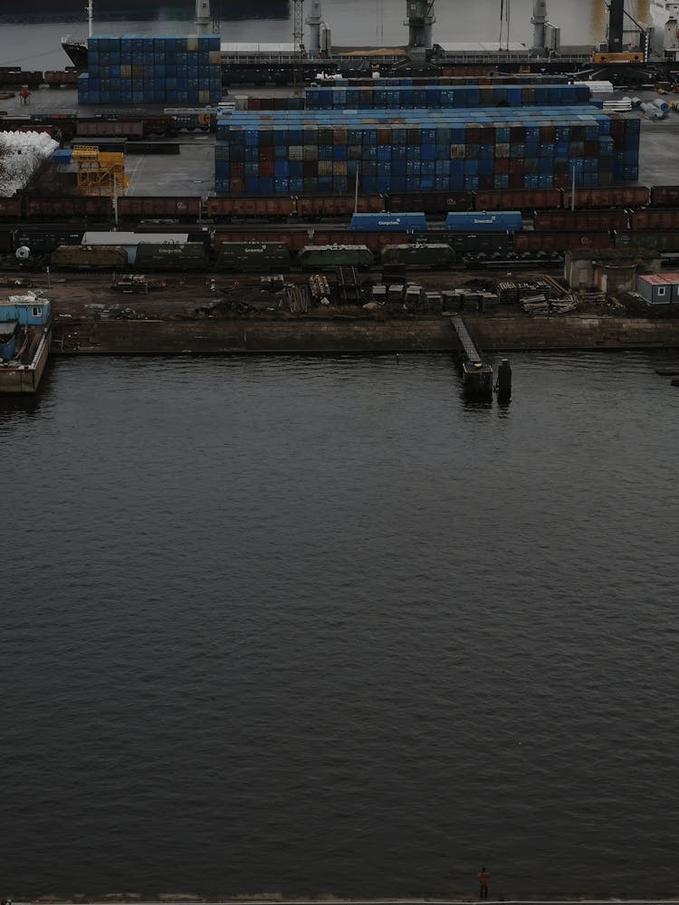 Drone Shot Of Stacked Cargo Containers