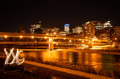 Downtown Calgary with Illuminated Buildings at Night, Canada 