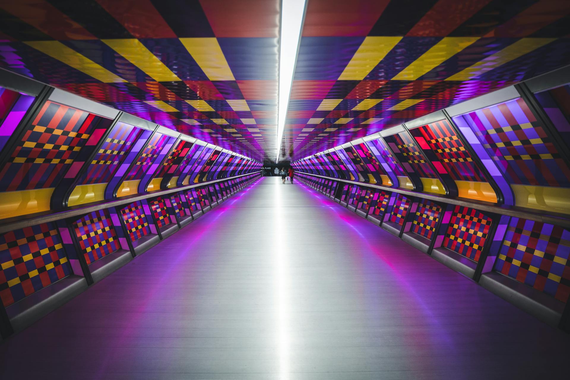 Interior of Adams Plaza Bridge, Canary Wharf, London, England