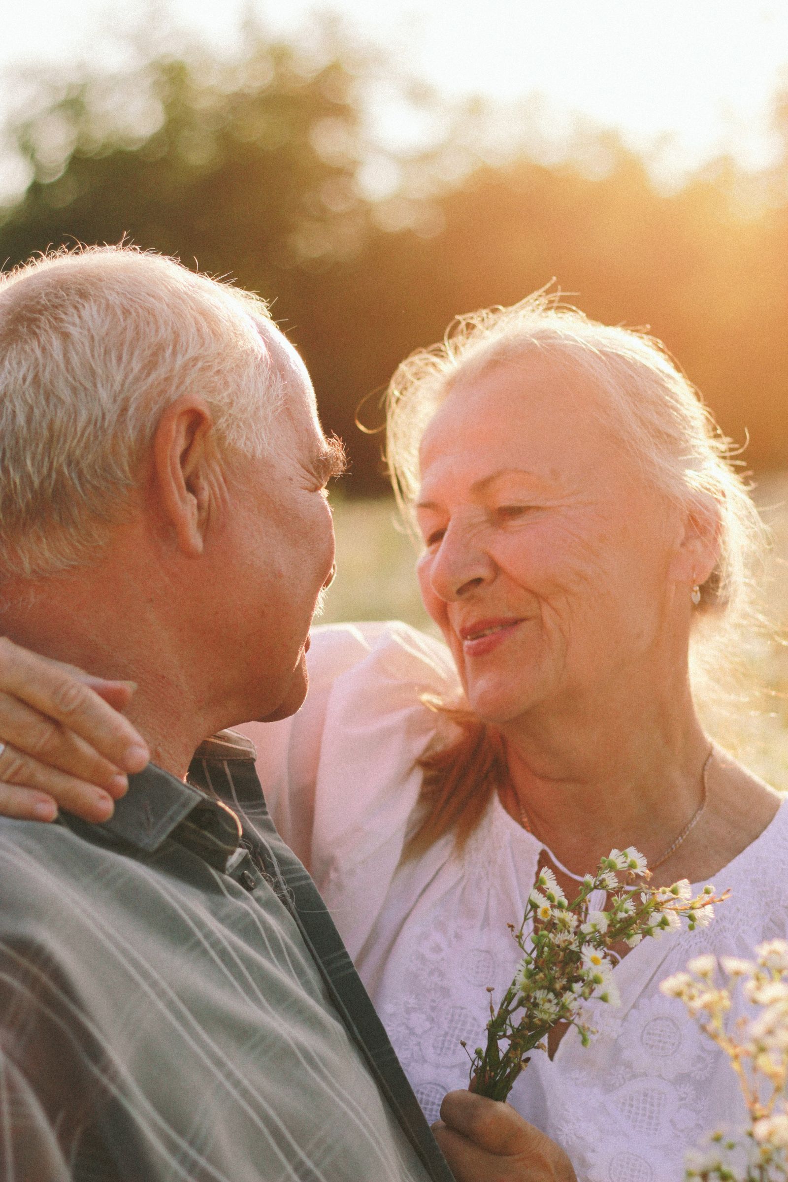 Senior couple walking together in the Blue Ridge mountains