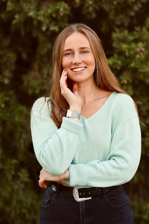 Beautiful Woman in Blue Sweater 