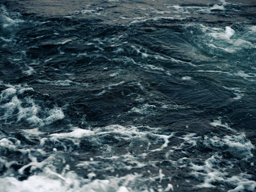 Close-up of Foamy Dark Blue Water 