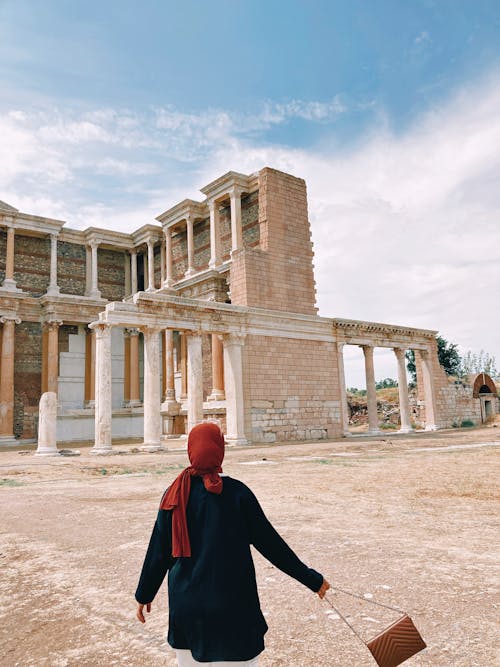 Woman in Hijab in Ancient Ruins