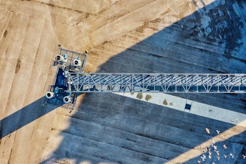 Aerial View of a Crane and Machinery on a Field 