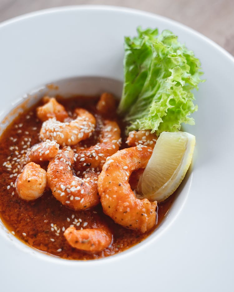 Fried Shrimp With Sesame In Bowl