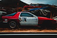 在日本新桥被遗弃在户外的生锈旧跑车，散发着复古的腐烂气息