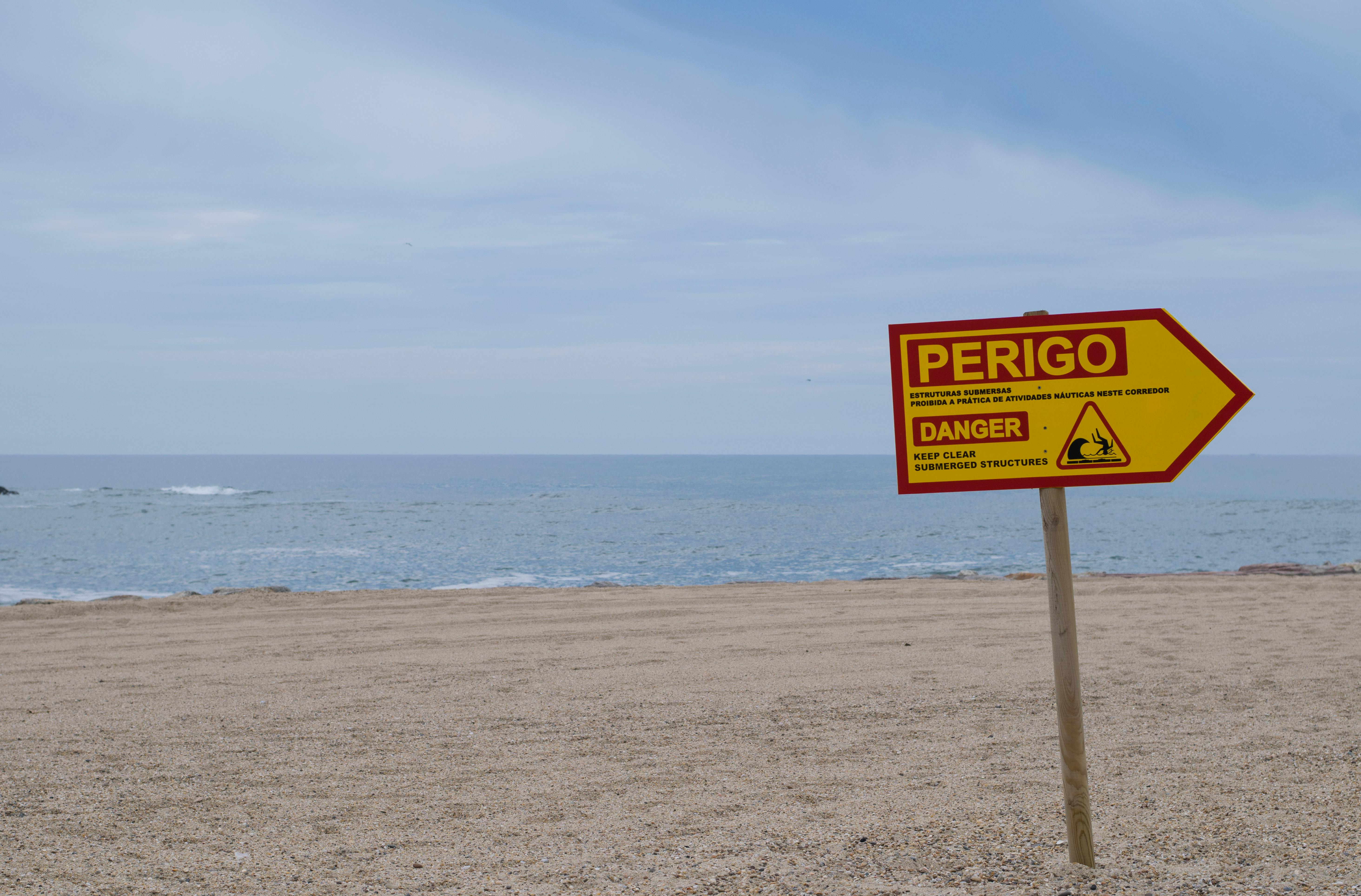 Free stock photo of beach, danger, danger sign