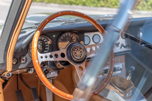 Free A Car with Brown Wooden Steering Wheel Stock Photo