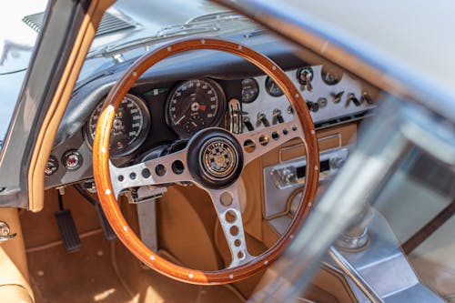 Steering Wheel of a Vintage Car