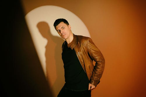 Free Man in Brown Leather Jacket Posing Stock Photo