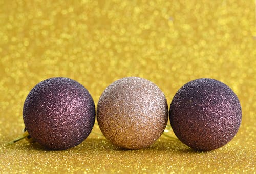 Glittery Christmas Balls in Close-up Shot