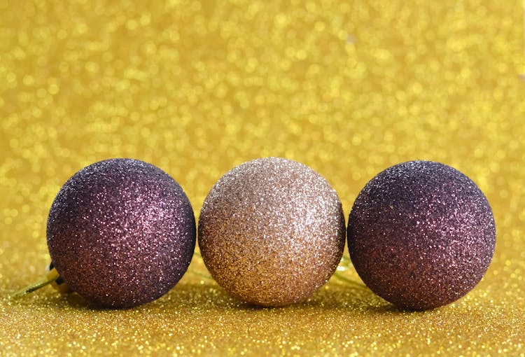 Glittery Christmas Balls In Close-up Shot