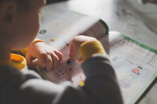 Free A Child Coloring a Book Stock Photo