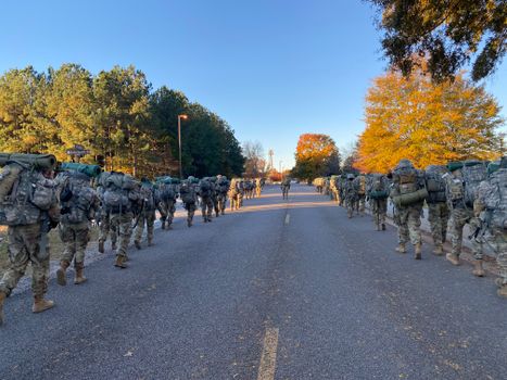 Soldiers Walking on the Road