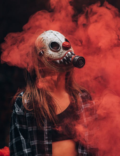 A Person Wearing a Spooky Mask