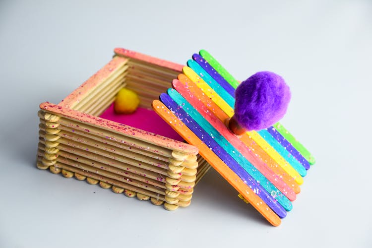 Building A Box From Colorful Craft Sticks