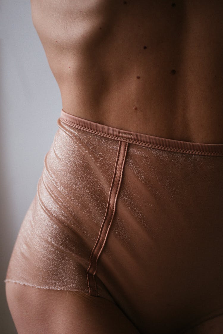 A Woman In Brown Satin Underwear