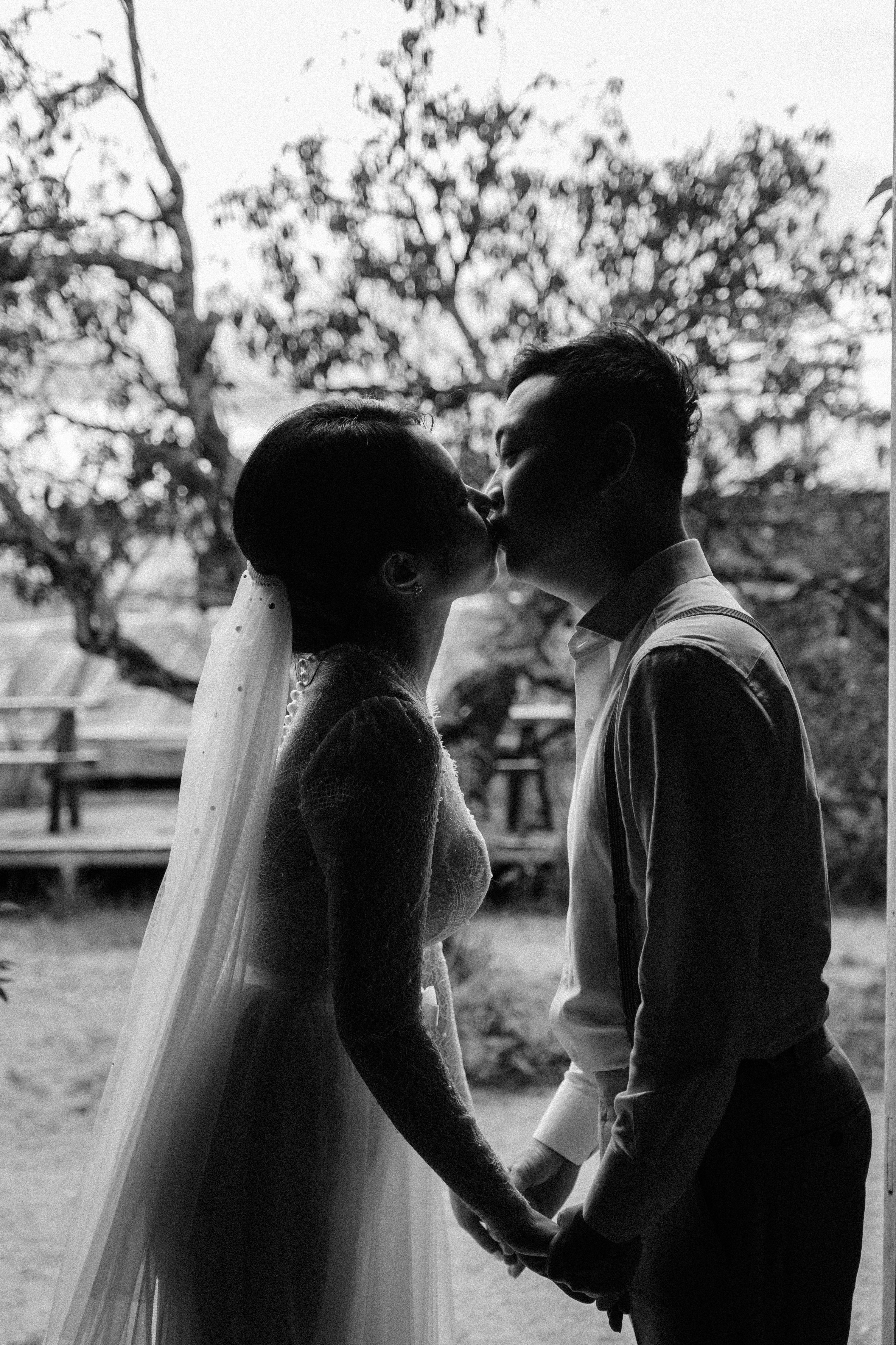 Black and White Photo of Married Couple Kissing · Free Stock Photo