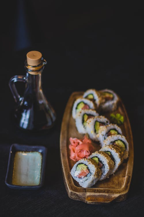 Sushi Roll Set Dark Background Traditional Food Concept Stock