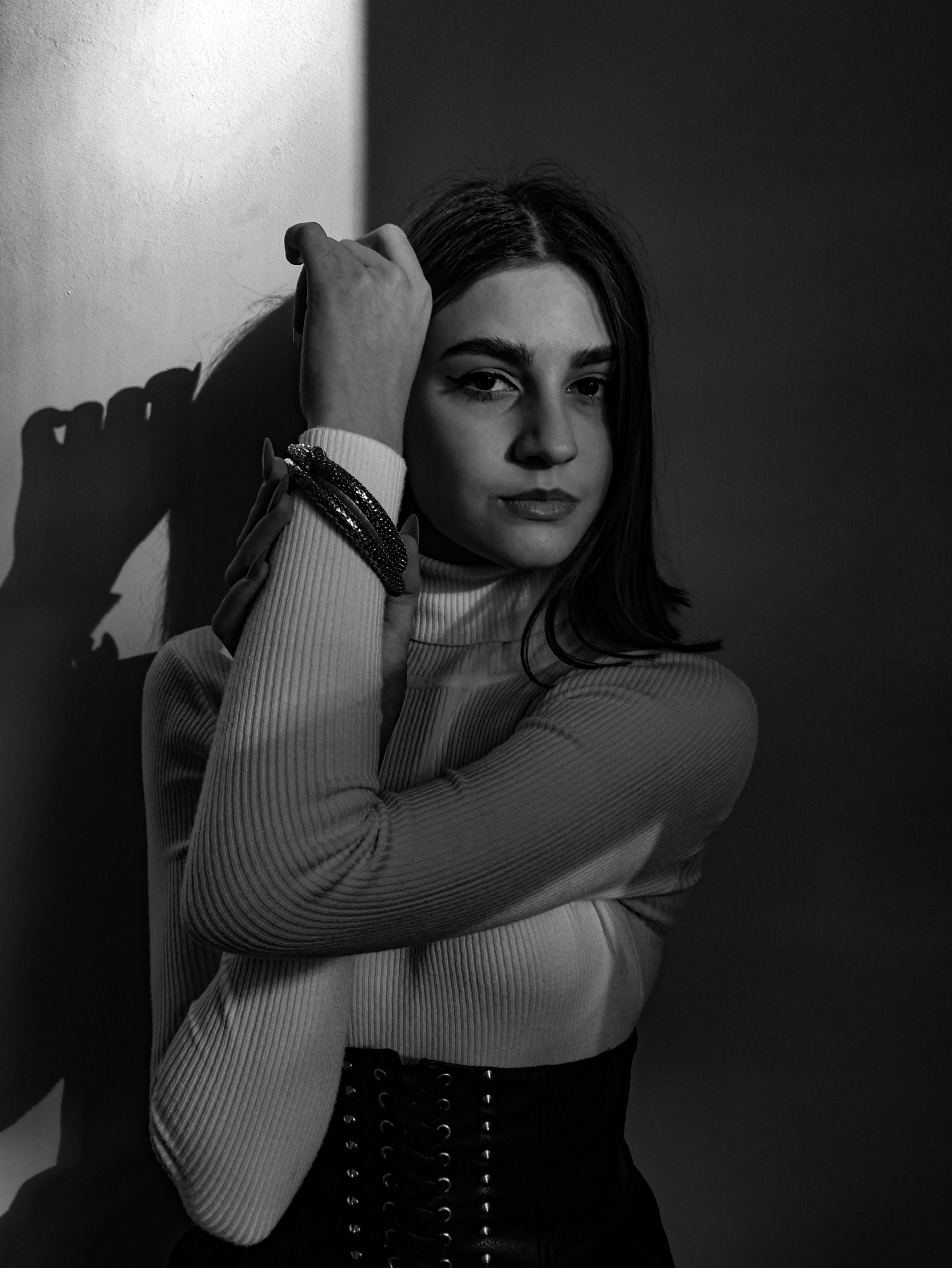 Grayscale Photo of Woman in Long Sleeve Shirt · Free Stock Photo