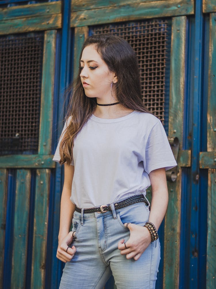 Woman In Jeans And Tshirt