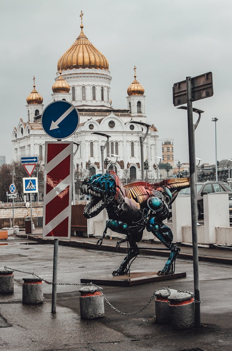 Dinosaur Metal Sculpture On The Street