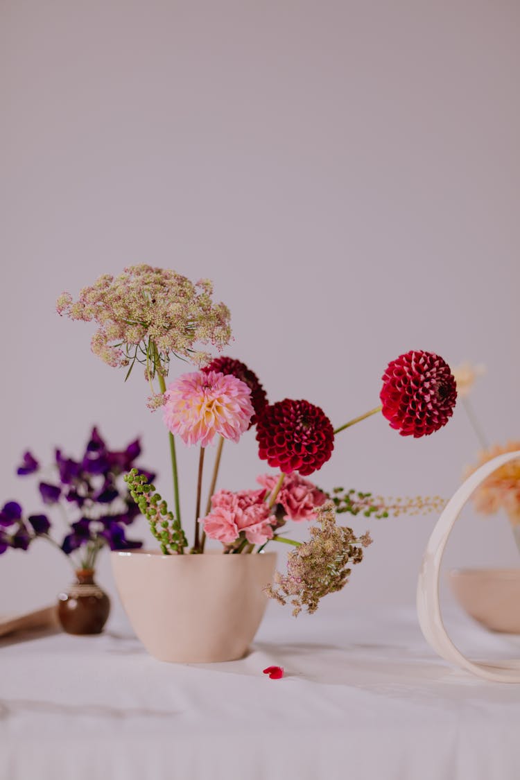 Colorful Flowers On A Ceramic Pot