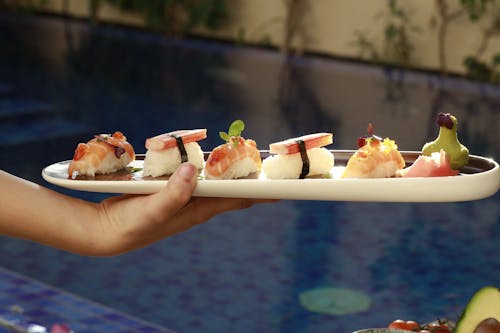 Assorted Sushi on a Ceramic Tray