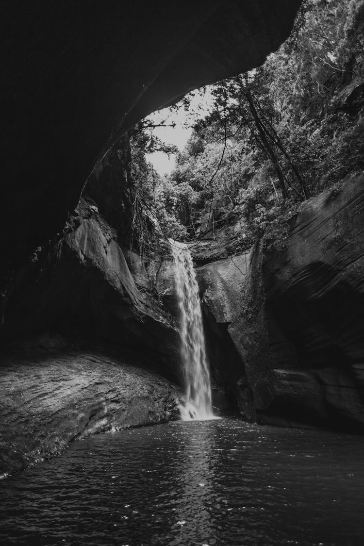 View Of Waterfall In Cave