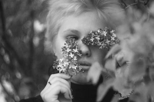 Základová fotografie zdarma na téma černobílý, detail, drží květiny
