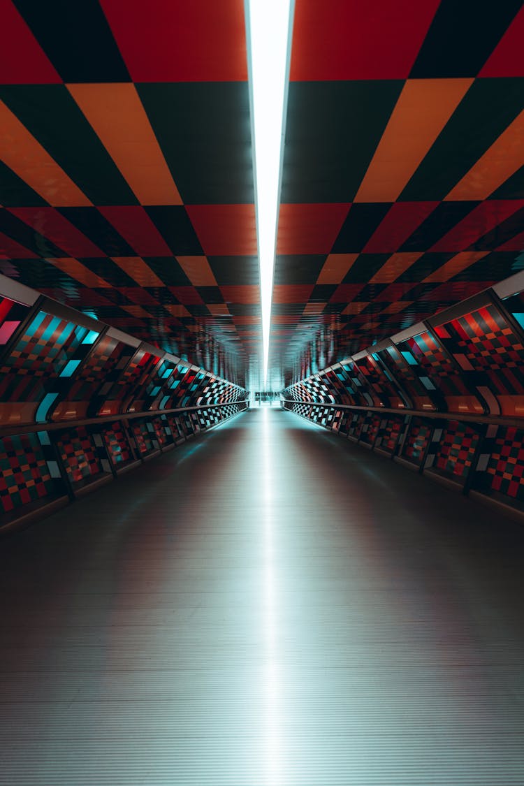 Red And Black Tunnel With Light