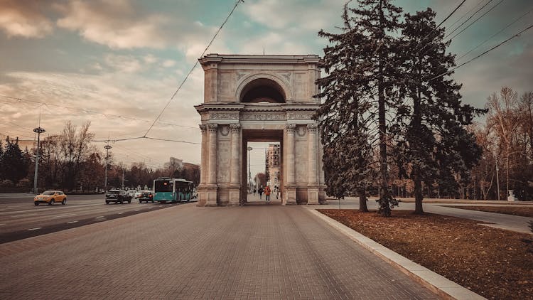 Historic Arch Monument On City Street