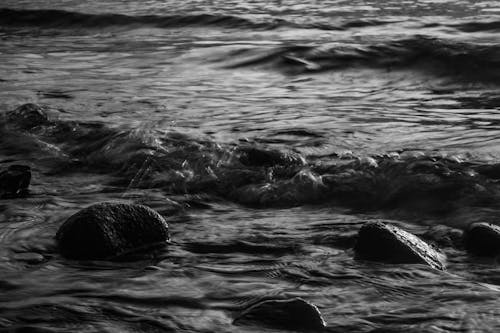 Grayscale Photo of Ocean Waves