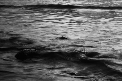 Grayscale Photo of Ocean Waves