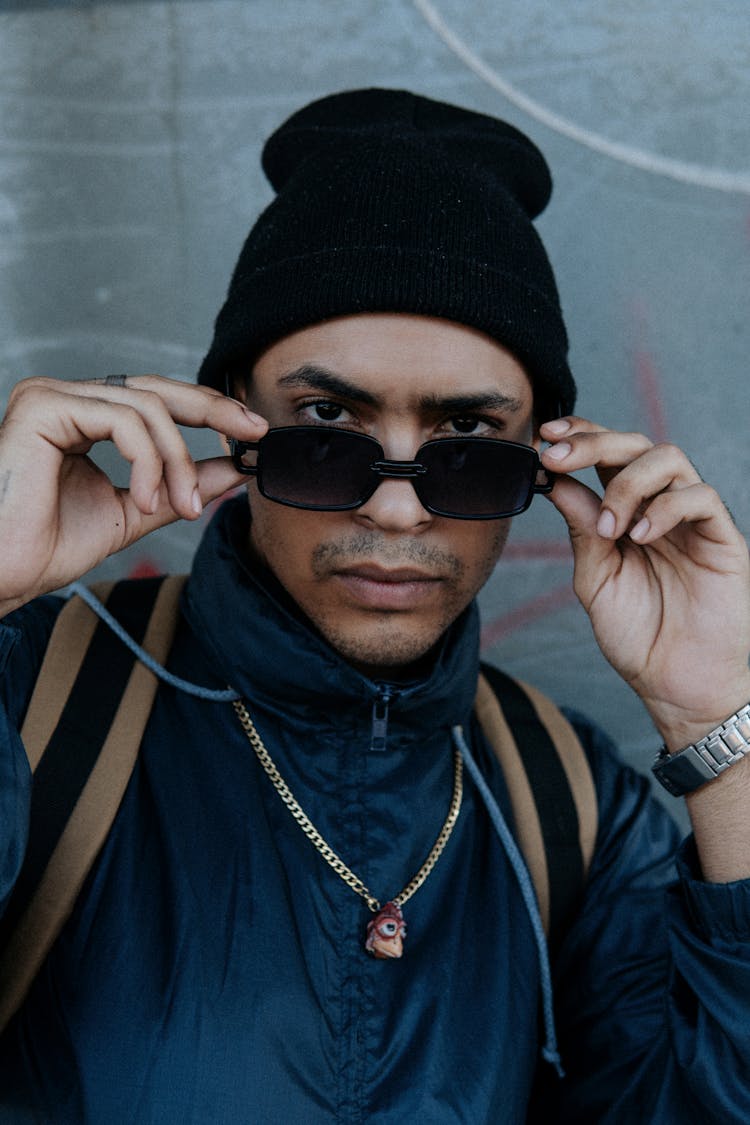 Man In Black Cap And Sunglasses