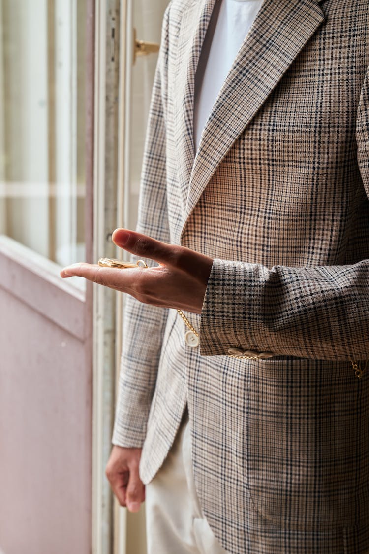 Close Up On Man Hand In Suit