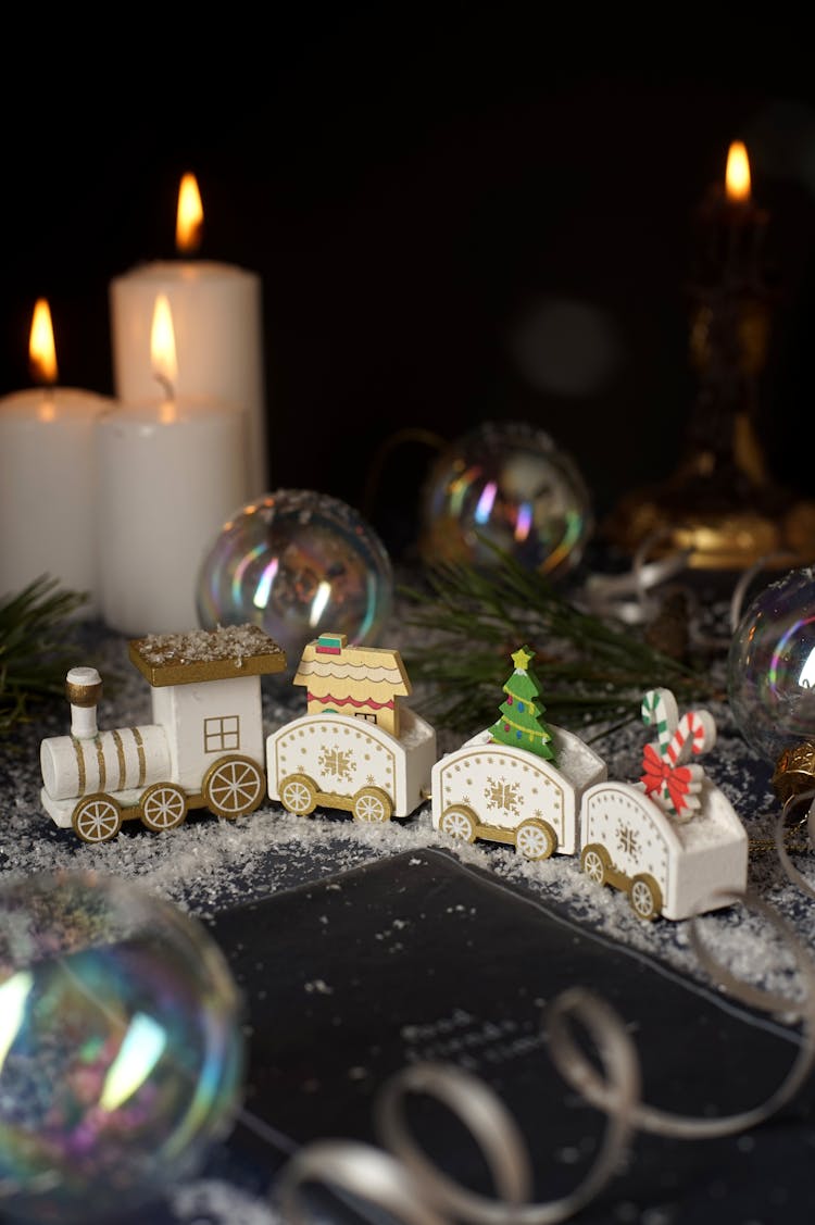 Candles And Christmas Train Decoration