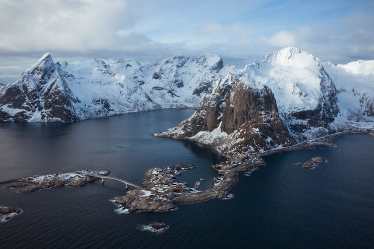 Aerial Shot Of Fjords In Winter