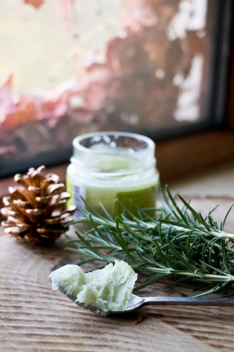 Homemade Rosemary Cream In Spoon