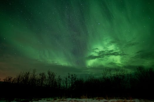 Green Aurora Lights during Night Time