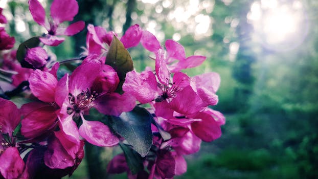 在宁静的户外环境中，美丽的特写展现了充满活力的粉红色花朵与郁郁葱葱的绿色背景