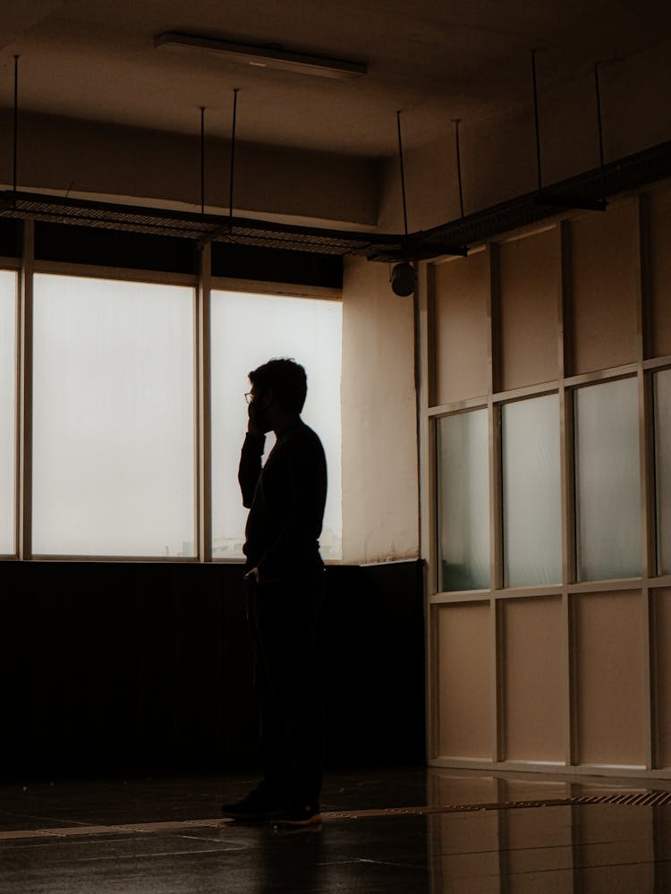 Silhouette Of Man Talking On Cellphone