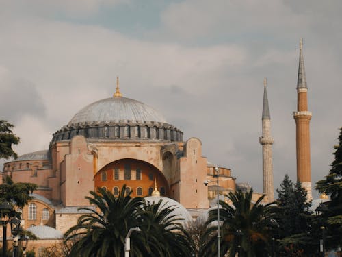 The Hagia Sophia Grand Mosque Near Green Palm Trees