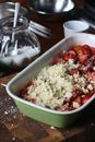 Strawberry Crumble Prepared in Rectangle Casserole Dish