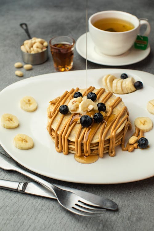 Free Pancakes with Peanut Butter Stock Photo