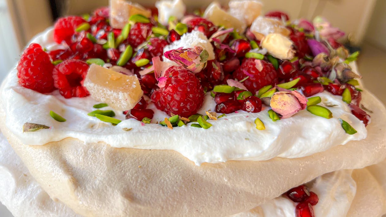 Raspberry Pavlova with Pistachios