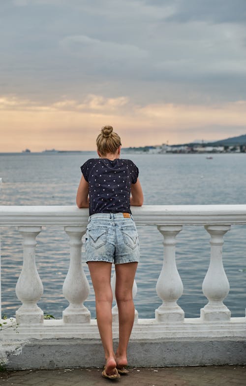 Back View of a Woman in Denim Shorts