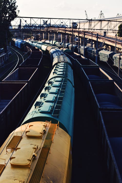 Trains on Tracks on Railway Station