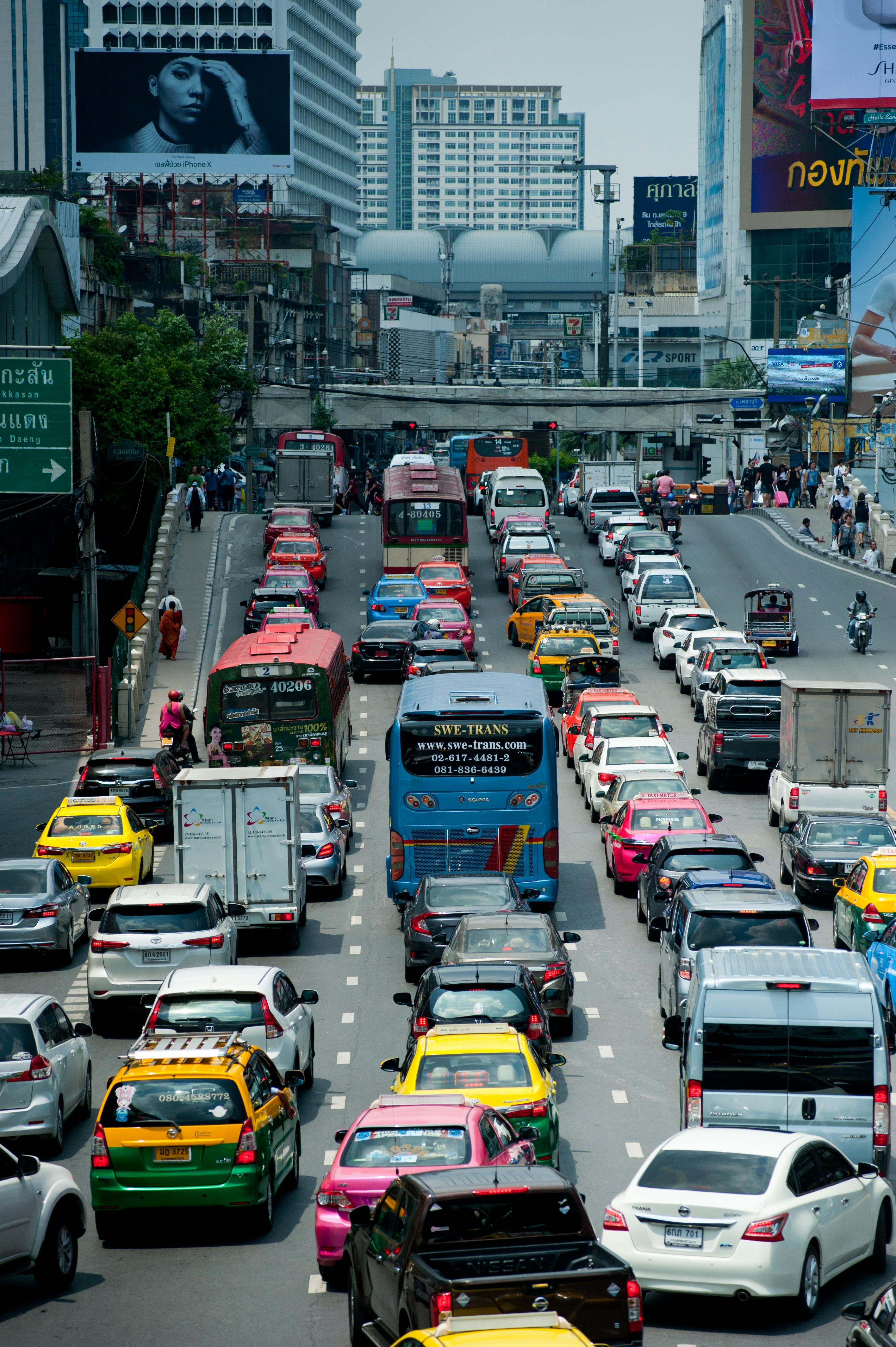 aerial photo of vehicles in the city