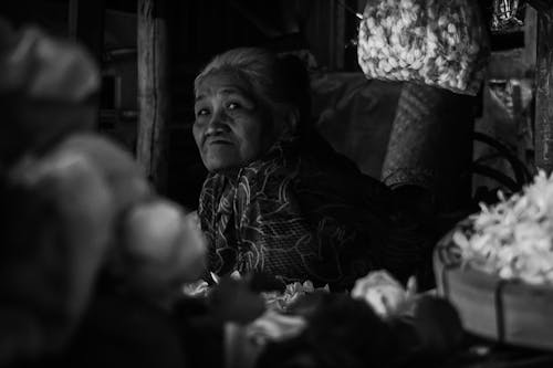 Monochrome Photo of an Elderly Woman
